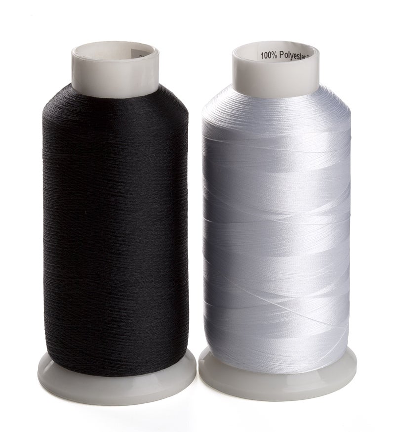 Simthread 2 Bobbin Thread for Sewing and Embroidery Machine 1 Black and 1 White 5500 Yards Each - 60WT Polyester Bobbin Fill Thread Bottom Threads - Image 1